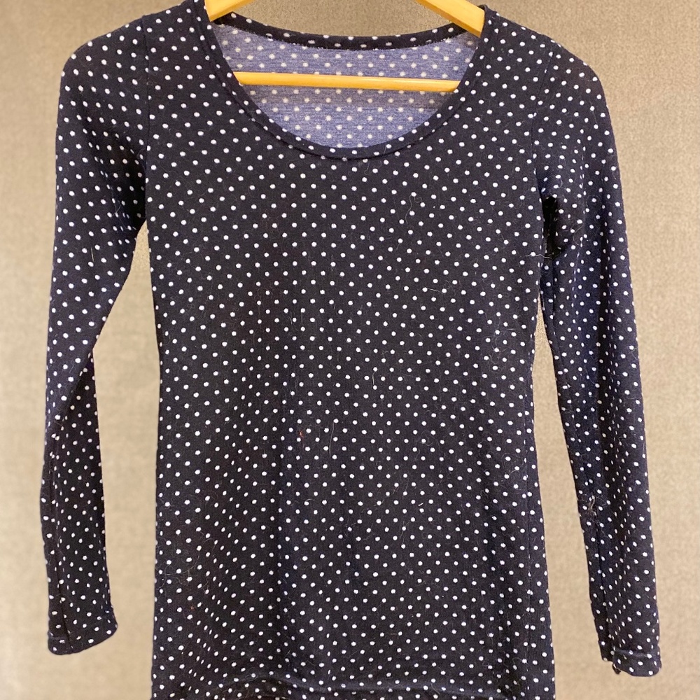 Blue with White Polka Dots Fitted Long Sleeve Shirt